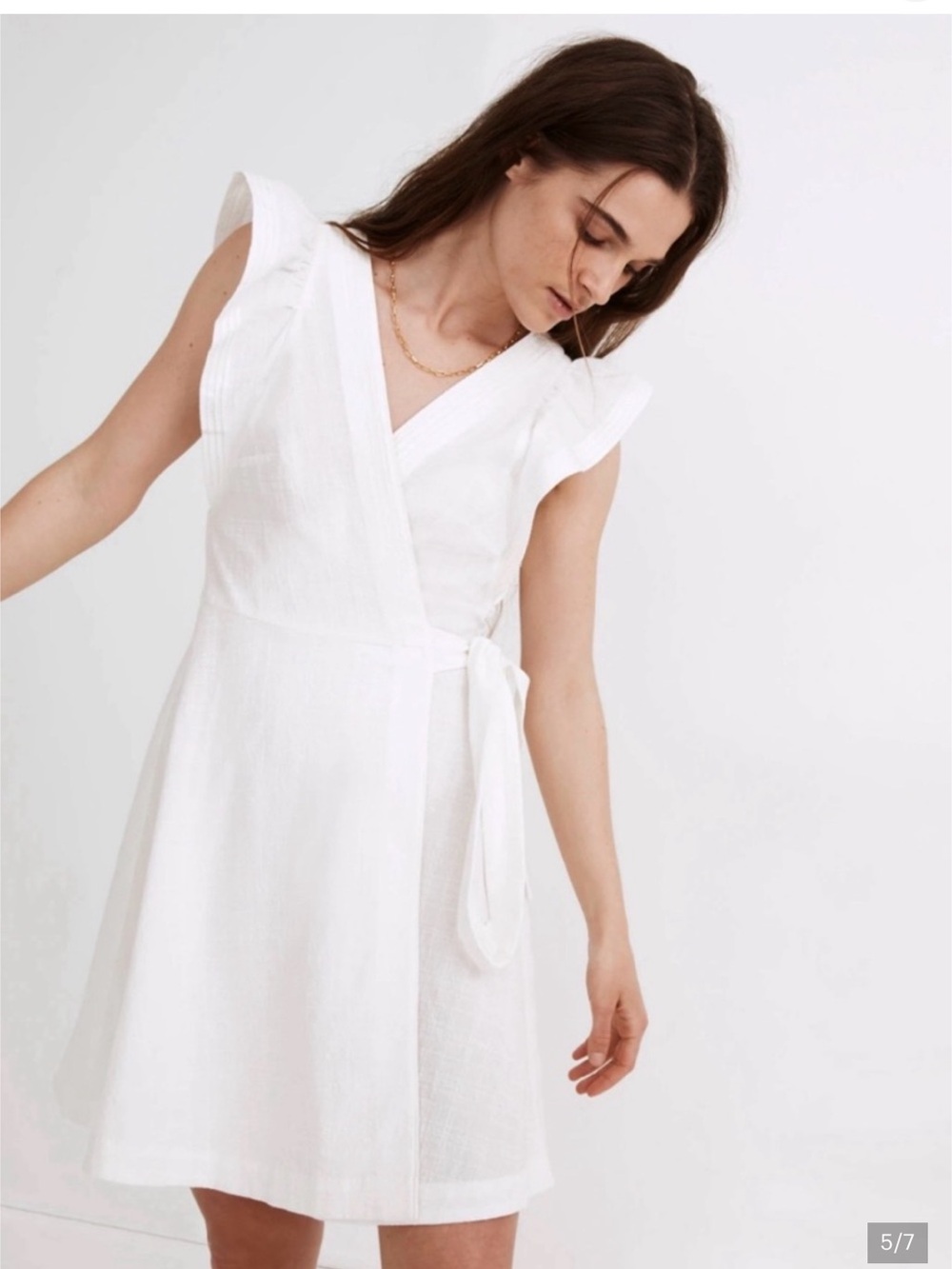 Madewell White Wrap Mini Dress with Ruffle Sleeves